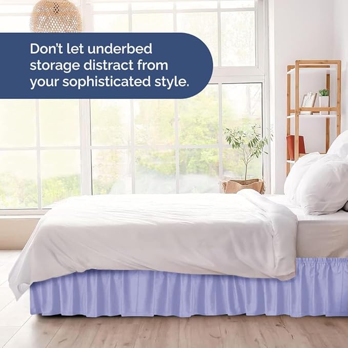 Wrap Around Dust Ruffle Bed Skirt - Lavender - for Queen Size Beds with 12 Inch Drop - Elastic Strap - Adjustable Pleated Bedskirt with Brushed Fabric and Wrinkle Free - for Women, Men, Kids & Teens