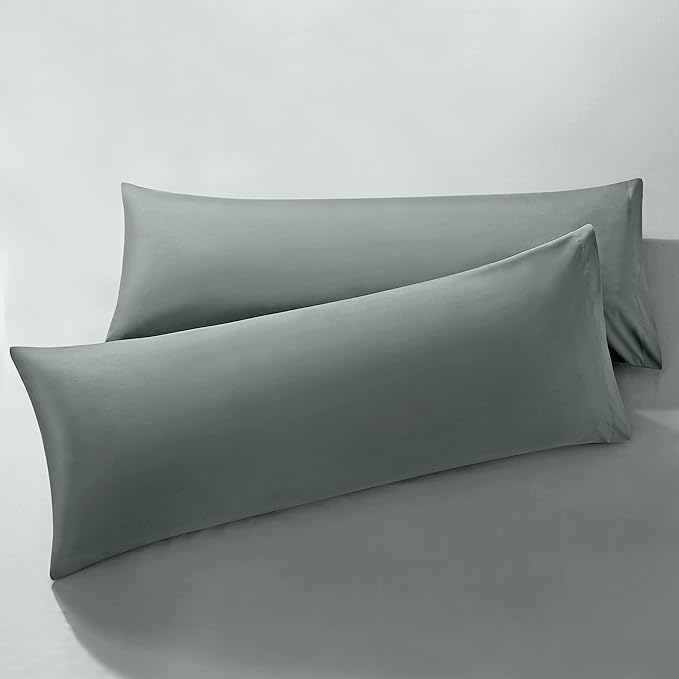 MILVOWOC 2Pcs Brushed Microfiber Body Pillowcases - 20 x 48 Inch, Dark Grey Pillow Case Set Non Slip Envelope Pillow Cover with Moisture Absorption and Anti-Wrinkle