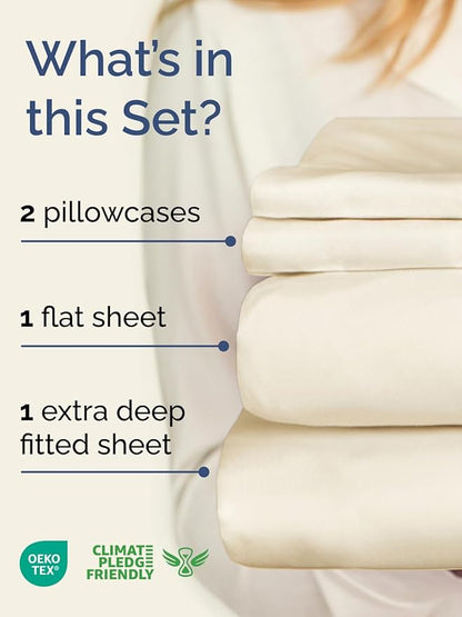 Extra Deep Twin XL Sheet Set - 4 Piece Breathable and Cooling Sheets - Hotel Luxury Bedding for Women, Men, Kids & Teens - Easy & Secure Fit - Soft and Wrinkle Free - Extra Deep Pockets - Off White