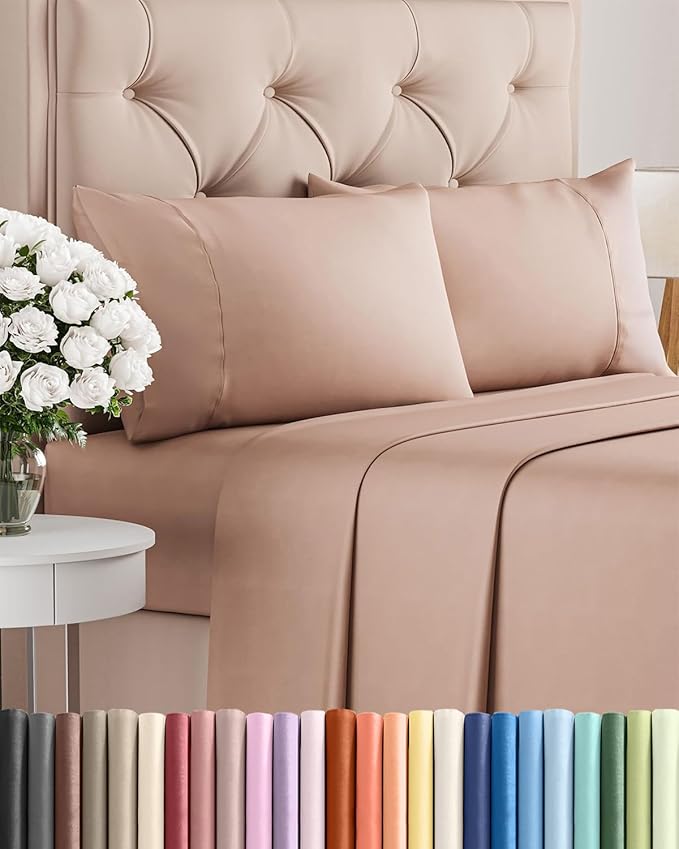 Twin 4 Piece Sheet Set - Comfy Breathable & Cooling - Ultra Soft Hotel Luxury Bedding Set with 8-16 Inch Deep Pockets - 1 Flat & 1 Fitted Sheet & 2 Pillowcases - Cozy, Wrinkle Free & Easy Care - Mauve