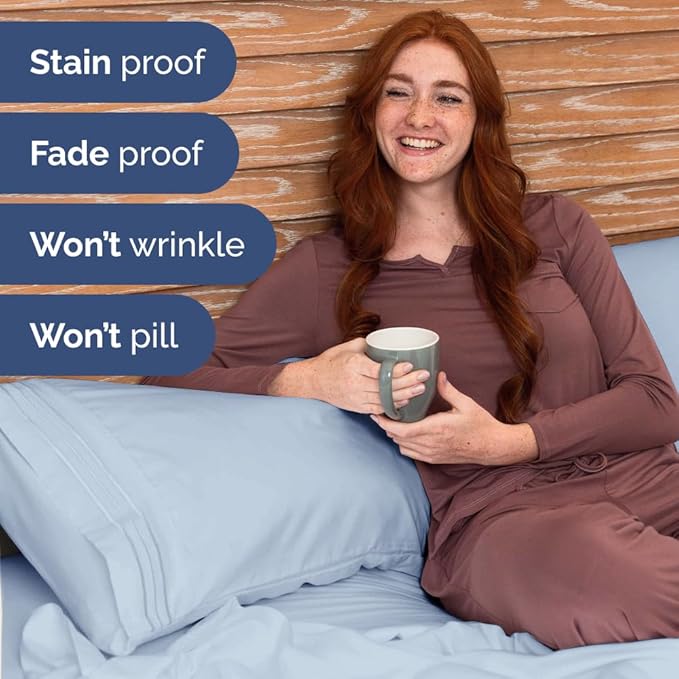 Bulk Case Pack of 16 Sheet Sets - (16) Complete Twin Size Sheet Sets with Deep Pockets - Wholesale Bulk Bedding for Hotels, Spas & Airbnbs - Breathable, Cooling, Soft & Wrinkle Free - (Twin, Sky Blue)