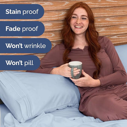 Bulk Case Pack of 16 Sheet Sets - (16) Complete Full Size Sheet Sets with Deep Pockets - Wholesale Bulk Bedding for Hotels, Spas & Airbnbs - Breathable, Cooling, Soft & Wrinkle Free - (Full, Sky Blue)