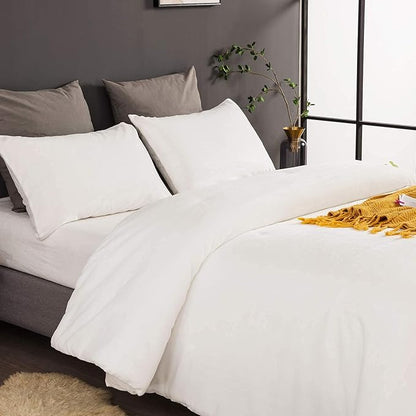 Houseri Fluffy King Size Velvet Comforter Set - Solid, Sherpa, Plain White Furry Bedding