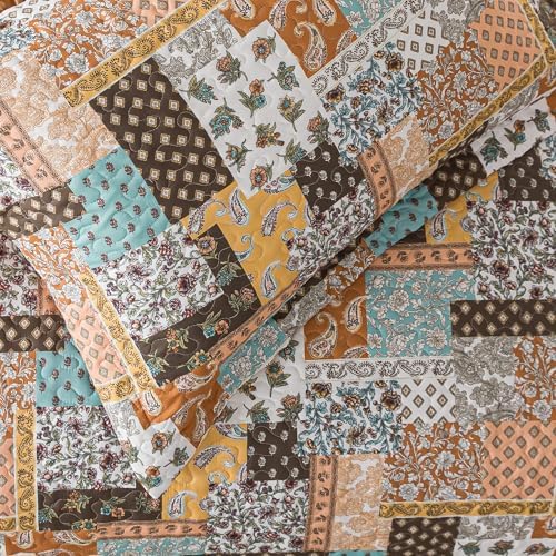 HoneiLife King Size Quilt Set - 3 Piece Microfiber Quilts Reversible Bedspreads Patchwork Coverlets Paisley Bedding Set for King Beds