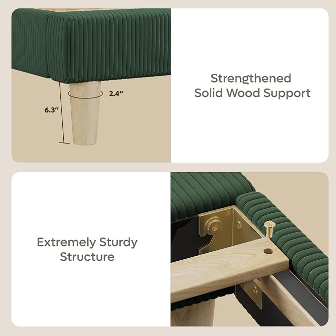 Bestier Queen Platform Bed Frame with Headboard LED Light,Upholstered,Green | No Squeaks,Easy Assembly,LED Lighting Headboard,Vertical Channel Corduroy Upholstered,Wood Slats Support,No Box Spring Needed