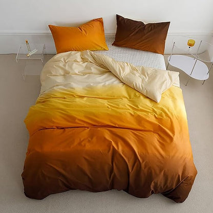 Luxlovery Gradient Orange Comforter Cal King Orange and Brown Bedding Comforter California King Abstract Ink Color Bedding Set Soft Colorful Blanket Quilts Comforter Set Plus Size