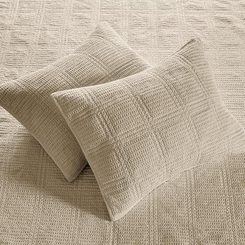 Levtex Home Cloud Waffle Twin XL/Twin Quilt Set (68x86in) with 1 Pillow Sham (26x20in) - Box Quilted Waffle Cotton Texture - Taupe - Cotton Twin Size Quilt Bedding Set - Lightweight Soft Pre-Washed