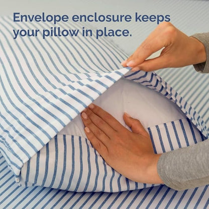 King Standard Pillow Cases Set of 4 - Soft Hotel Quality Pillowcase Covers - Comfy Bedding for Women, Men, Kids & Teens - Machine Washable Pillow Protectors - 4 Piece Set - King Standard Blue Stripes