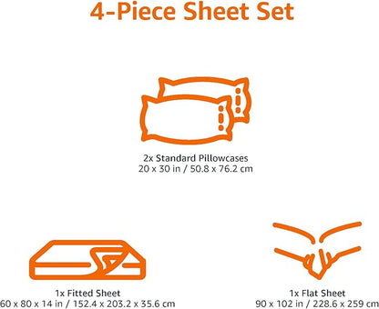 Amazon Basics 4 Piece Breathable Cotton Jersey Bed Sheet Set, Stretchy Flat and Fitted Sheets with Pillowcase, Queen, Black, Solid