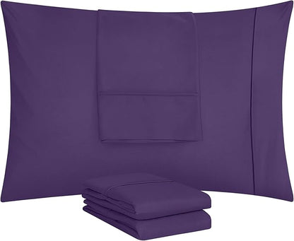 Utopia Bedding Queen Pillowcases - 4 Pack - Envelope Closure - Soft Brushed Microfiber Fabric - Shrinkage and Fade Resistant Pillow Covers Queen Size 20 X 30 Inches (Queen, Egg Plant)