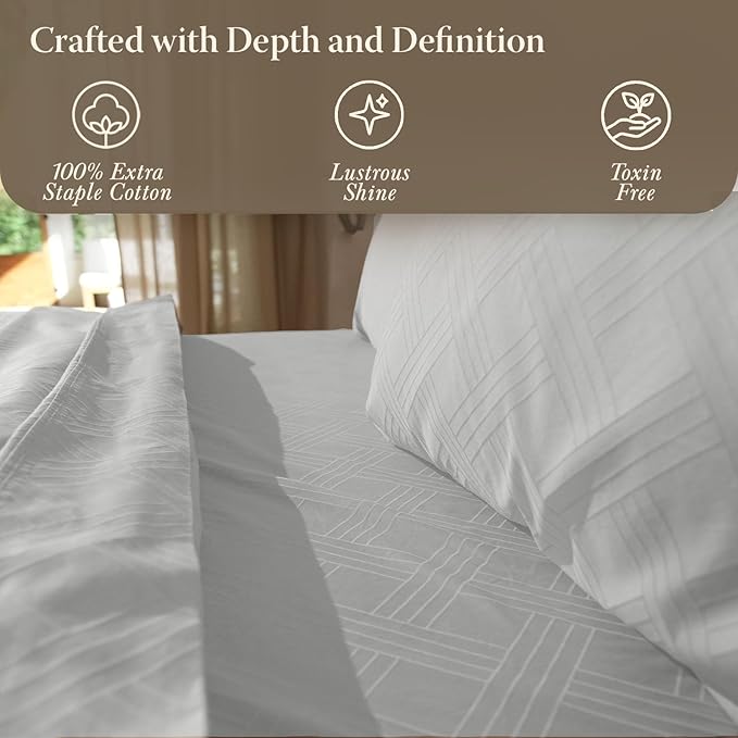 Threadmill Twin Sheets for Twin Mattress | 800 Thread Count Jacquard Celine Light Grey Sheet | 100% Cotton 3 Piece Bed Sheets | Extra Long Staple Cotton | Cotton Sheets with Elasticized Deep Pocket