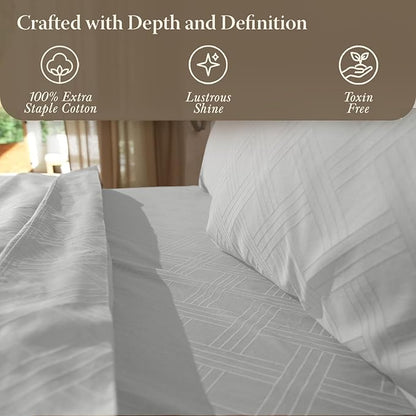 Threadmill Twin Sheets for Twin Mattress | 800 Thread Count Jacquard Celine Light Grey Sheet | 100% Cotton 3 Piece Bed Sheets | Extra Long Staple Cotton | Cotton Sheets with Elasticized Deep Pocket