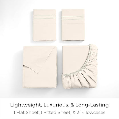 Mellanni Twin XL Sheet Set - 4-Piece Iconic Collection Bedding, (Including 2 Pillowcases), 16-Inch Deep Pocket, Easy Care, Extra Soft, Cooling Sheets, Brushed Microfiber - Golden Ivory