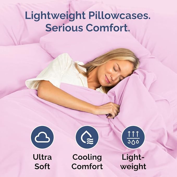 Standard Pillow Cases Set of 4 - Ultra Soft Hotel Quality Pillowcase Covers - Comfy Bedding for Women, Men, Kids & Teens - Machine Washable Pillow Protectors - 4 Piece Set - Standard Size Light Pink