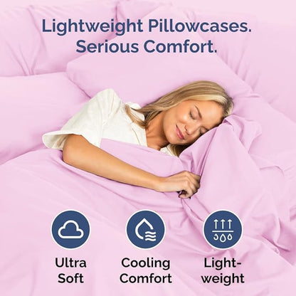 Standard Pillow Cases Set of 4 - Ultra Soft Hotel Quality Pillowcase Covers - Comfy Bedding for Women, Men, Kids & Teens - Machine Washable Pillow Protectors - 4 Piece Set - Standard Size Light Pink