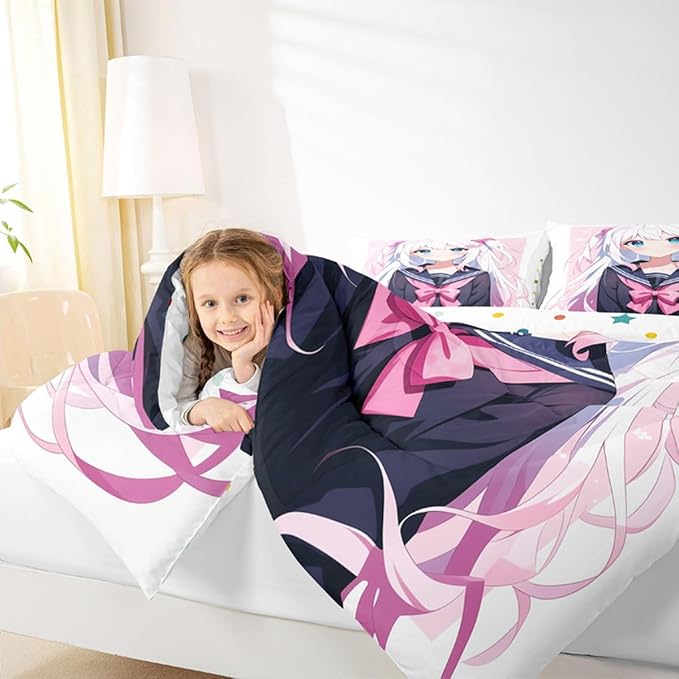 Erosebridal Kawaii Japanese Girl Comforter Set Cartoon Anime Gifts Bedding for Kids Boys Girls 3D Japanese Style Bedding Comforters & Sets Sailor Suit Uniform Girl Design Duvet Set Queen Size