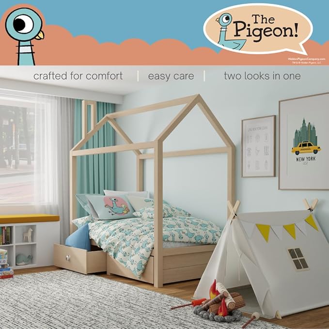 The Pigeon Finds A Hot Dog Twin Bedding Set – 5 Piece Super Soft Microfiber Reversible Comforter, Sheet Set & Sham - Book by Mo Willems (Officially Licensed Product) by Franco
