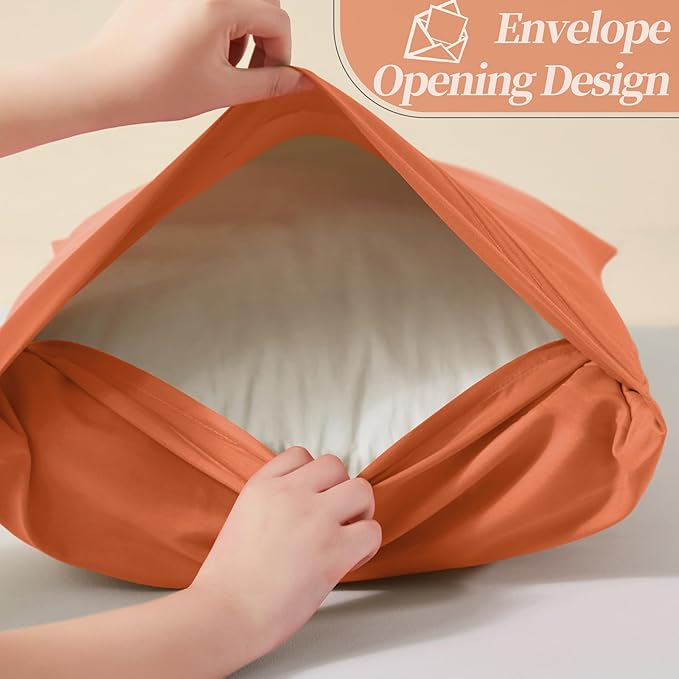 Vonty 2 Pack King Pillow Cases - 20x40 Inch, 1800 Thread Count Microfiber Pillowcases King Size Pumpkin Orange Pillow Cases Luxury & Soft Embroidered Bed Pillow Covers with Envelope Closure