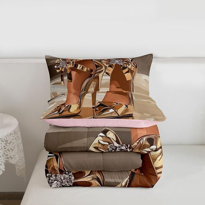 Erosebridal High-Heels Girlish Girls Comforter Set Full Size Romantic Fashion Bedding Set Fashionable Gorgeous Quilt for Kids Children Women Bedroom Decor Modern Minimalist Gold Down Comforter
