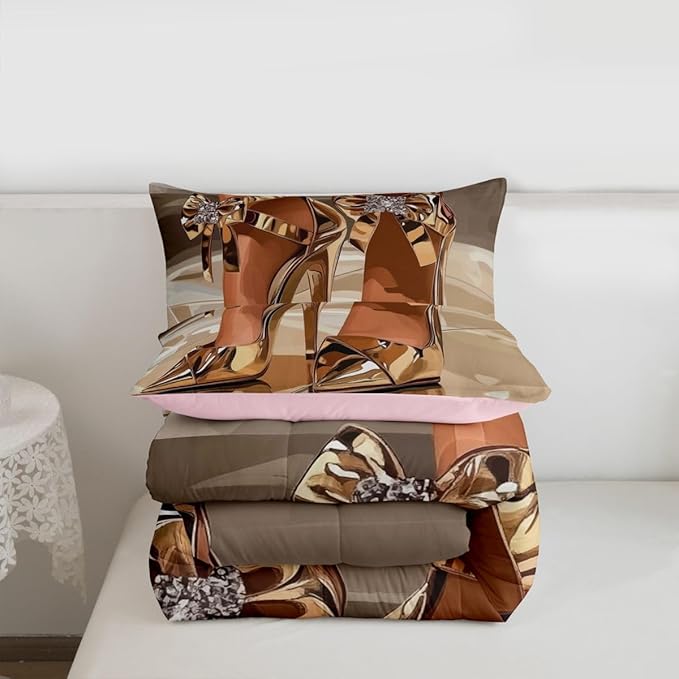 Erosebridal High-Heels Girlish Girls Comforter Set Queen Size Romantic Fashion Bedding Set Fashionable Gorgeous Quilt for Kids Children Women Bedroom Decor Modern Minimalist Gold Down Comforter