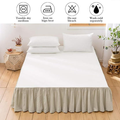 BISELINA French Linen Bed Skirt with Pleated Frills 14-Inch Tailored Drop Natural Flax Cotton Blend Dust Ruffle Soft Cozy Farmhouse Bedding (14" Full, Linen)