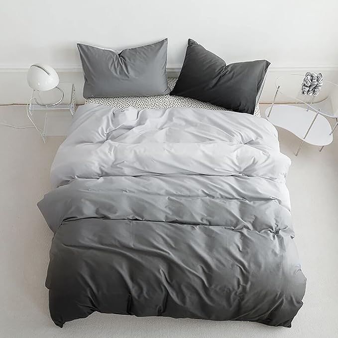 Cottonight Grey Gradient Comforter Set Twin Boys Teens Grey and Black Bedding Set Modern Aesthetic Blanket Quilts Soft Breathable Blackish Gray 3 Piece Bedding Comforter Set