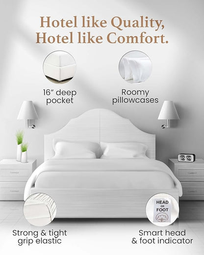 Good Sleep Bedding King Size Sheets Set - 4 Pc, 100% Egyptian Cotton, 1000 TC 16" Deep Pocket King Sheet Set, Soft & Breathable, Sateen Weave with Pillowcases - White