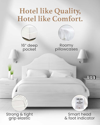 Good Sleep Bedding Twin Sheets Set - 100% Egyptian Cotton Sheets, Soft, 3Pc, Hotel Quality Bed, Deep Pocket Sheet Set Fits Upto 16" - White