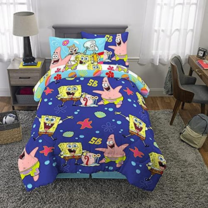 Franco Kids Bedding Super Soft Comforter and Sheet Set with Sham, 5 Piece Twin Size, Spongebob Squarepants