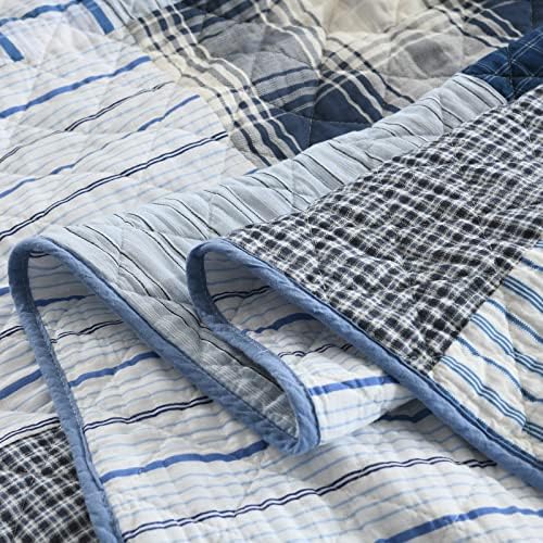 Yvooxny Queen Quilt Set Bedspread Reversible Plaid Grid Quilted Bedspread 3-Piece Real Patchwork Quilt Bedding Set ith Shams for All Seasons, Queen Size, 98 * 90 Inches