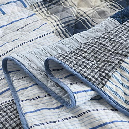 Yvooxny King Quilt Set Bedspread Reversible Plaid Grid Quilted Bedspread 3-Piece Real Patchwork Quilt Bedding Set with Pillowcases for All Seasons, King Size, 108 * 96 Inches