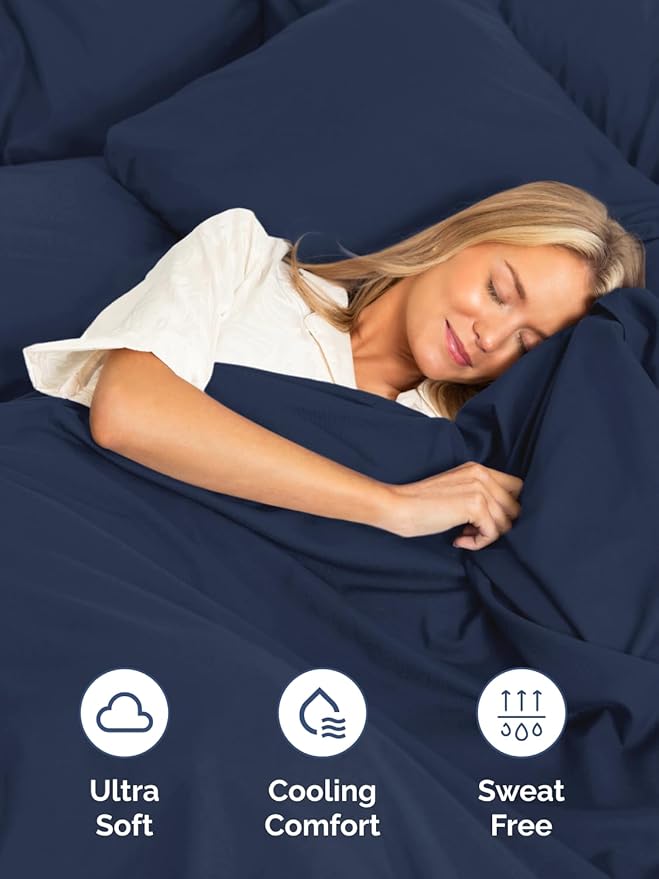 Extra Deep Twin Sheet Set - 4 Piece Breathable and Cooling Sheets - Hotel Luxury Bedding for Women, Men, Kids & Teens - Easy Secure Fit - Soft, Wrinkle Free and Comfy - Extra Deep Pockets - Navy Blue
