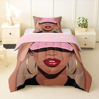 Erosebridal Black Girls Toddler Bedding Set Fashion Black Woman Comforter Set for Girls Kids Vogue Fashionable Gorgeous Quilt for Teens Children Women African Princess Magical Bedding Comforter Sets