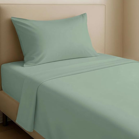 California Design Den Twin XL Bed Sheets Set - Natural 100% Cotton Sheet Set, Soft Sateen, Fully Elasticized 12" Pockets, Breathable and Durable Bedding for Dorm Room - Frosty Green