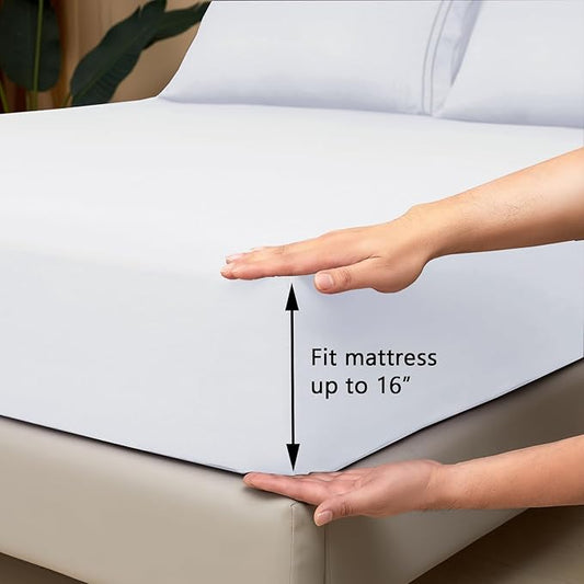 Mejoroom Twin Sheet Set - Hotel Collection Twin Sheets - Bedding Sheets & Pillowcases with Deep Pocket Fitted Sheet, Breathable, Wrinkle & Fade Resistant - 3 Piece(White)