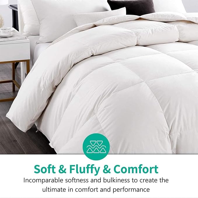 APSMILE Lightweight Down Feather Fibers Comforter Oversized King, Cooling Duvet Insert for Warm Weather -100% Organic Cotton, High Fill Power Down Fibers Quilt Thin Summer Duvet (Ivory White, 120x98)
