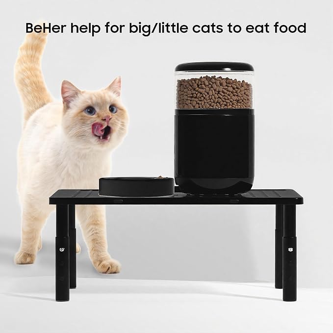 W‌SOWX Adjustable Automatic Cat Feeder Stand, Elevated Cat Food Stand,Black | Lifted Cat Food Table Station,Raises Feeder/Bowls by 4.1"/4.9"/5.7",Relieves Spine and Joints Noticeably on Pets-Sturdy Metal