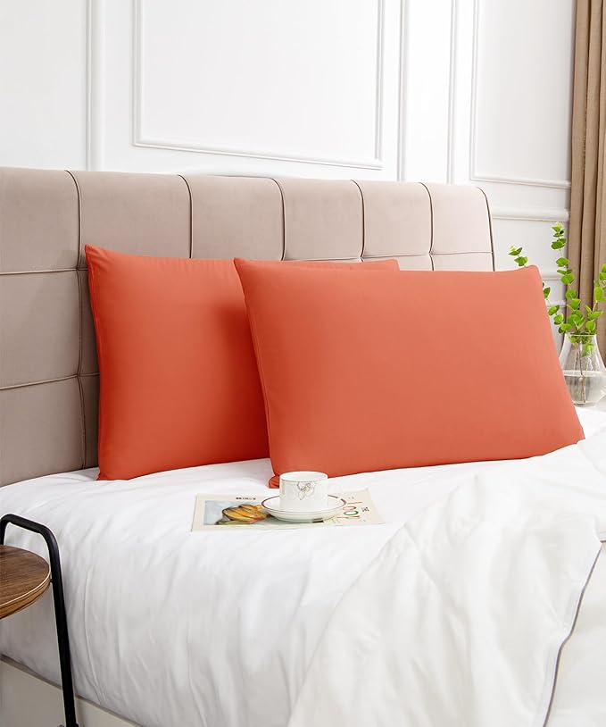 Warmstar Cotton Pillow Cases Queen Size Set of 2, 600 Thread Count Pillowcases 20x30 Inches, Soft Long Staple Cotton Pillowcases Breathable with Envelope Closure,Orange