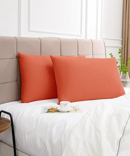 Warmstar Cotton Pillow Cases Queen Size Set of 2, 600 Thread Count Pillowcases 20x30 Inches, Soft Long Staple Cotton Pillowcases Breathable with Envelope Closure,Orange