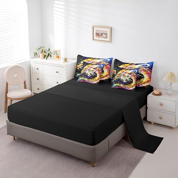 Erosebridal 3D Dragon Bed in a Bag Queen Comforter Set 7 Piece,Watercolor Dragon Scale Bedding Sets Antique Mythical Animal Gothic Sheet Set with Comforter