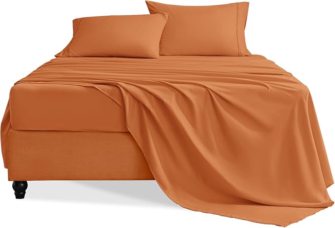 Full Size Bed Sheets Set, 4 Pieces Hotel Luxury Soft Microfiber Bed Sheets Set, Up to 16" Deep Pockets, Oeko-Tex Sheets with Elastic, Breathable, Wrinkle Free (Pumpkin Orange, Full)