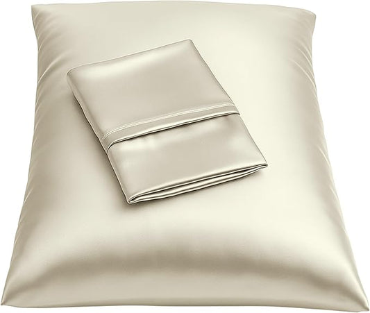 BLISSFORD Satin Pillowcase with Zipper, for Hair and Skin Care, Feels Soft and Cool Like a Silk Pillowcase, Satin Pillow Cases 2 Pack, Slik Pillow Cover, Ivory - King Size, Set of 2