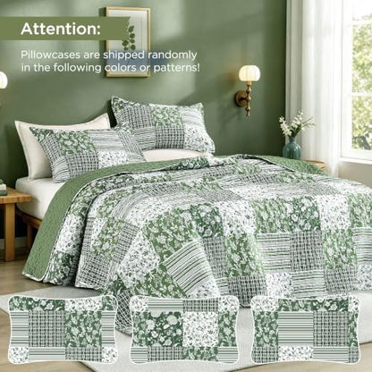 Litanika Floral Sage Quilt Queen - 3Pcs Botanical Birds Bedding Set