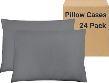 ZPECC Pillow Cases Bulk 24 Pack - Queen Pillowcases with Envelope Closure, Soft Brushed Microfiber Pillow Cover for Hotel Airb&bs Hospital Bedding Essential, Gray