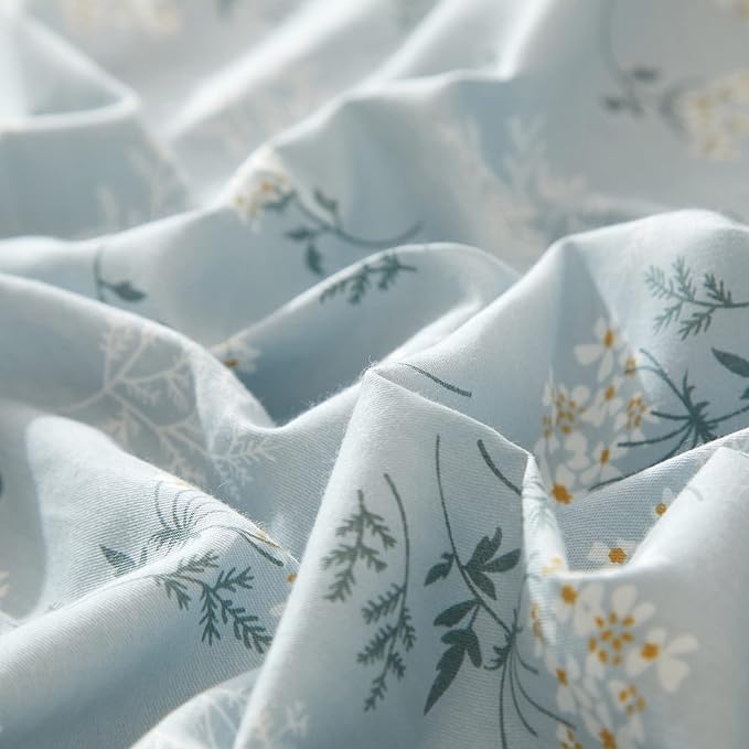 HighBuy Blue Floral Comforter Set Queen 3 Piece Boho Bedding Comforter Set Queen for Women Girls Bedroom Luxury Decorative Comforter Bed Set Include 1 Floral Comforter and 2 Pillowcase