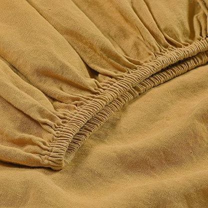 Sijo Stone Washed Organic French Linen Bed Sheet Set, GOTS Certified Organic, Best Cooling Linen Sheet Award by Sleep Foundation, 3 Piece - 2 Pillowcases and 1 Fitted Sheet (Turmeric, King)
