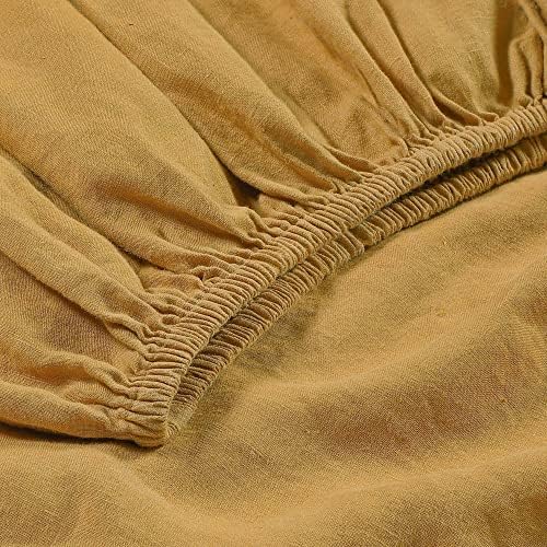 Sijo Stone Washed Organic French Linen Bed Sheet Set, GOTS Certified Organic, Best Cooling Linen Sheet Award by Sleep Foundation, 3 Piece - 2 Pillowcases and 1 Fitted Sheet (Turmeric, Full)