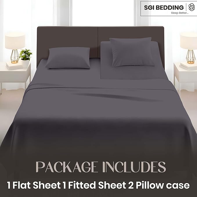 SGI bedding Adjustable Split Head Flex Top King 34" Microfiber Sheet Set – Ultra Soft, Cooling & Deep Pocket 15” Fitted, 4-Piece Breathable & Durable Bedding Set for Split King Beds -Dark Gray