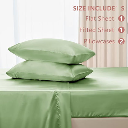 CozyLux Satin Sheets Queen Size Bed Set - 4 Piece Silky Queen Sheet Set, Luxury Sage Green Queen Sheets with Smooth and Soft Microfiber, Includes 1 Fitted Sheet, 1 Flat Sheet and 2 Pillowcases