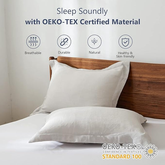 Simple&Opulence 100% Linen Pillow Case King Size Set of 2, Grey Pillow Covers with Overlap Closure, Luxury Breathable Pillowcases Protectors Suitable for All-Season (20" X 36", Grey)